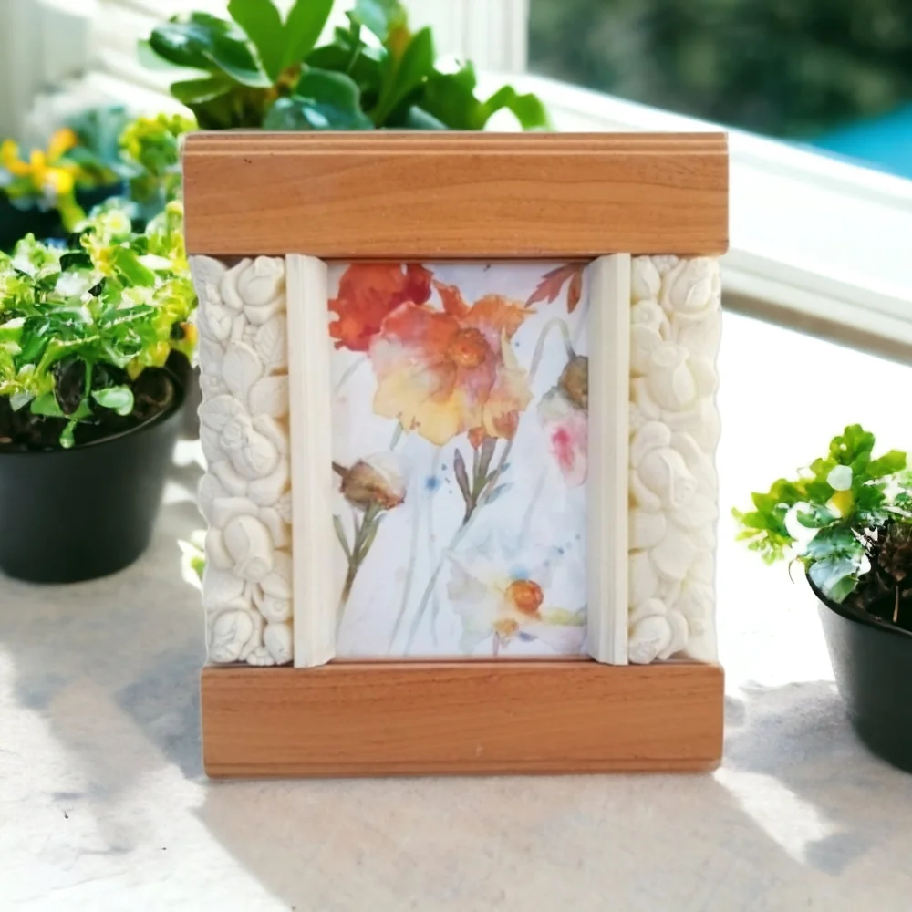 Natural Wood and Acrylic Roses 4 1/2 x 3
